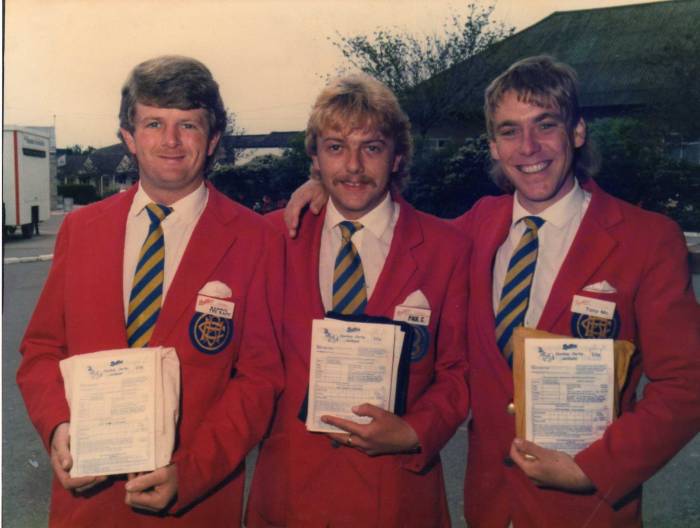 Kennie, Paul & Tony MC selling Donkey Derby tickets at Pwllheli in 1984