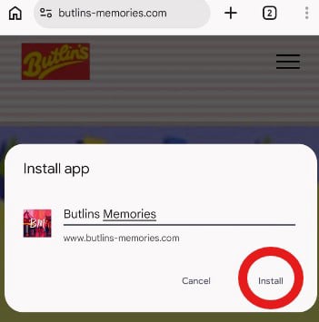 Butlins Memories Website on Android