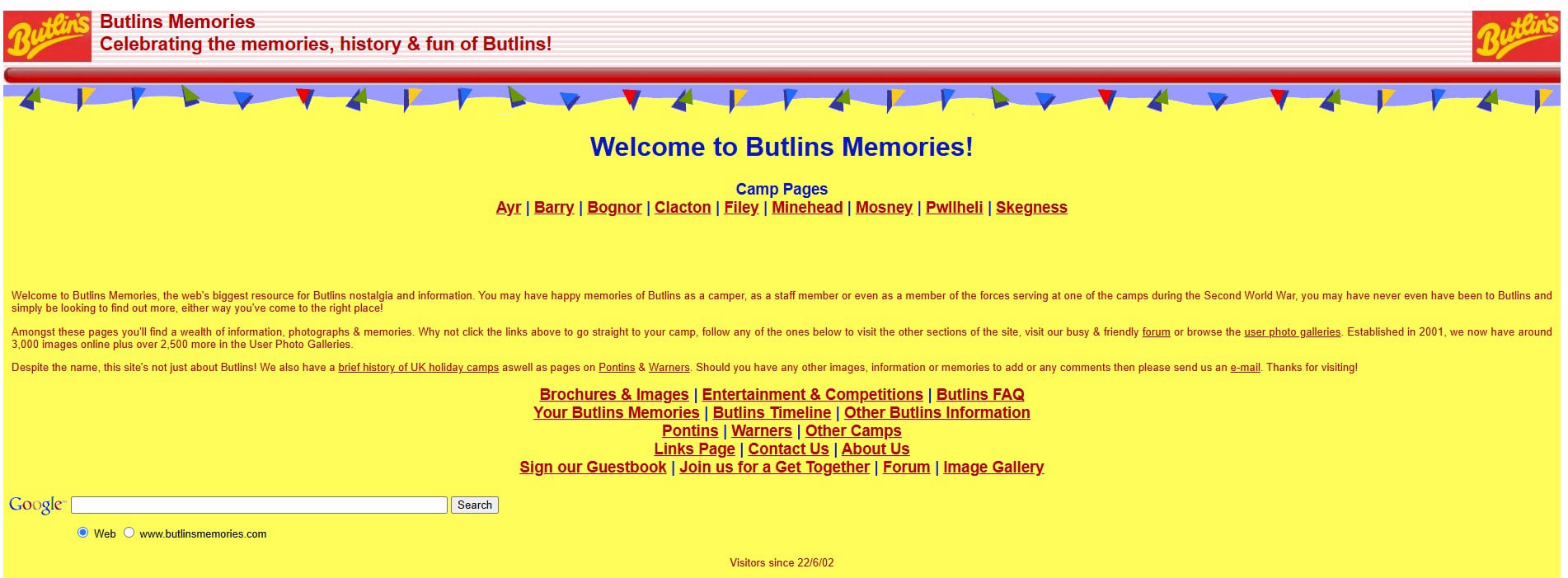2008 screenshot of Butlins Memorabilia website