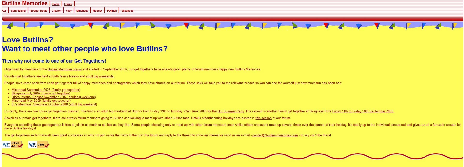 2008 screenshot of Butlins Memorabilia website