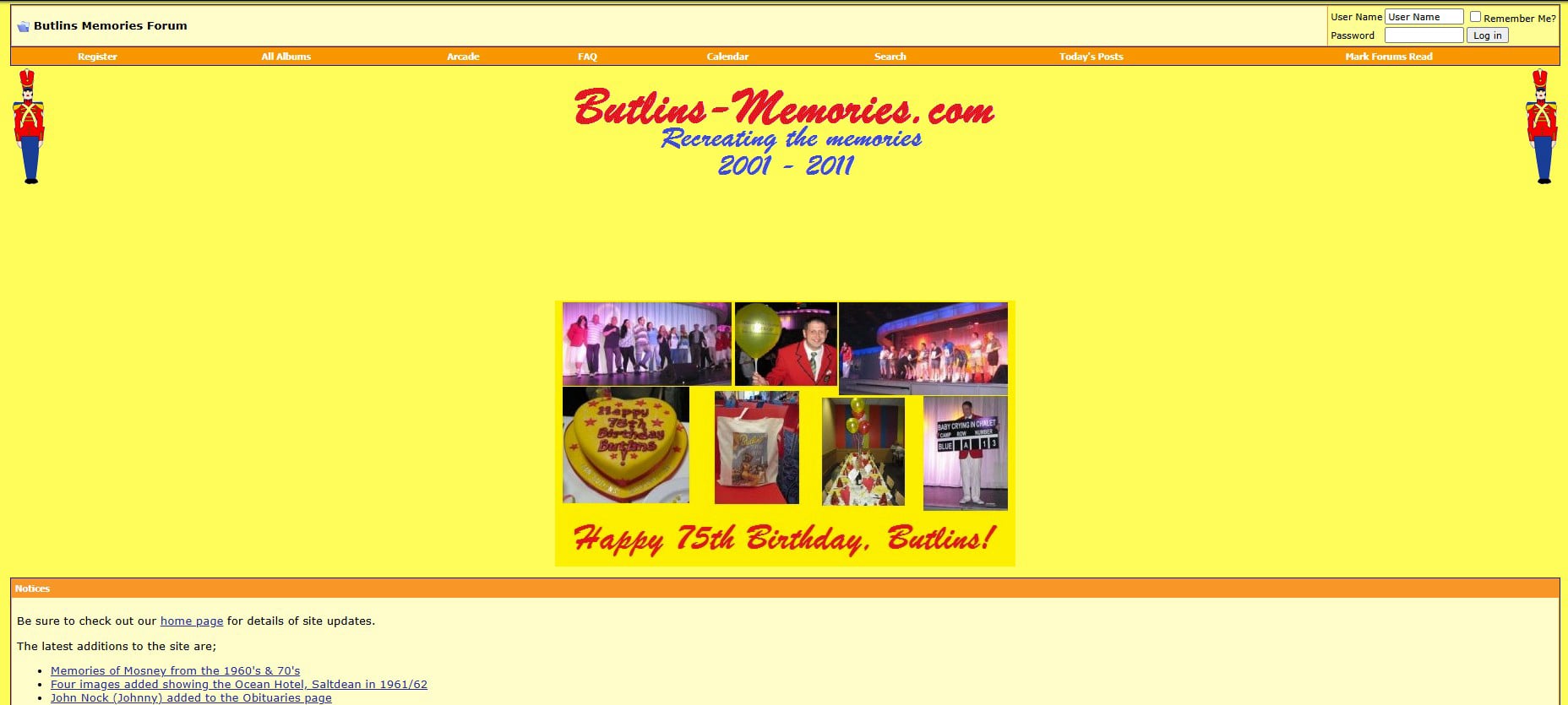 2011 screenshot of Butlins Memorabilia website