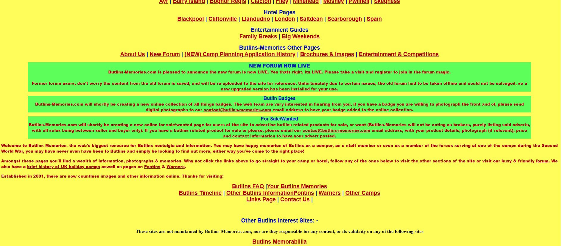 2022 screenshot of Butlins Memorabilia website