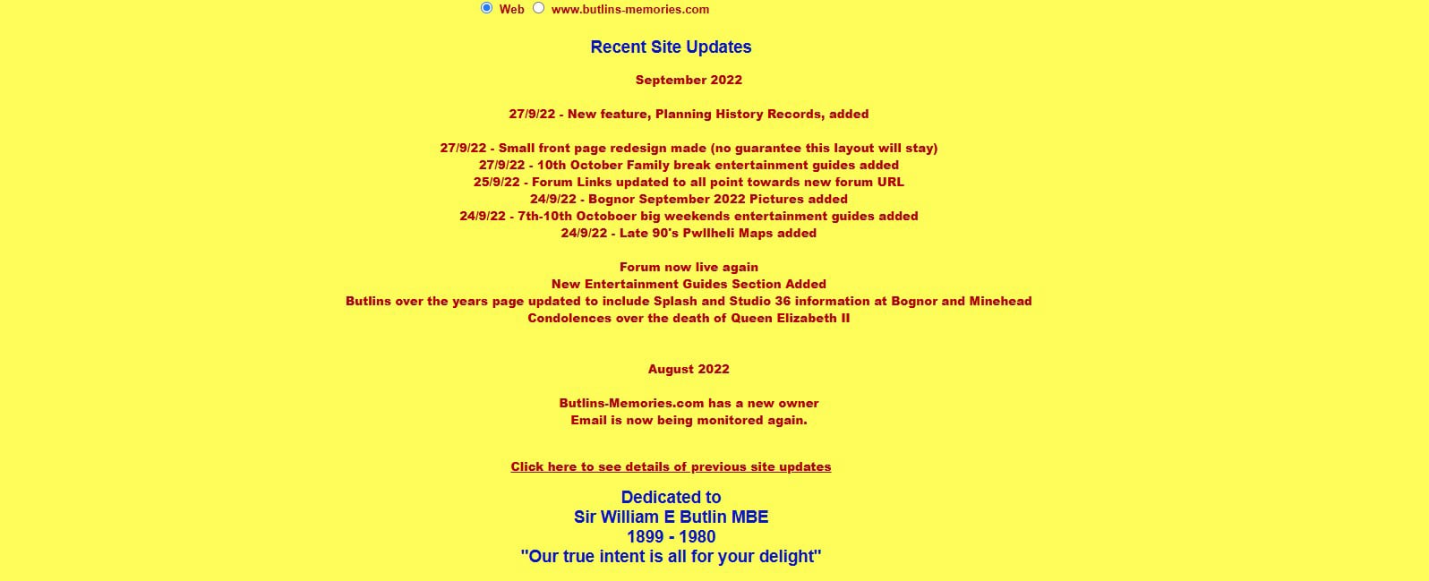 2022 screenshot of Butlins Memorabilia website