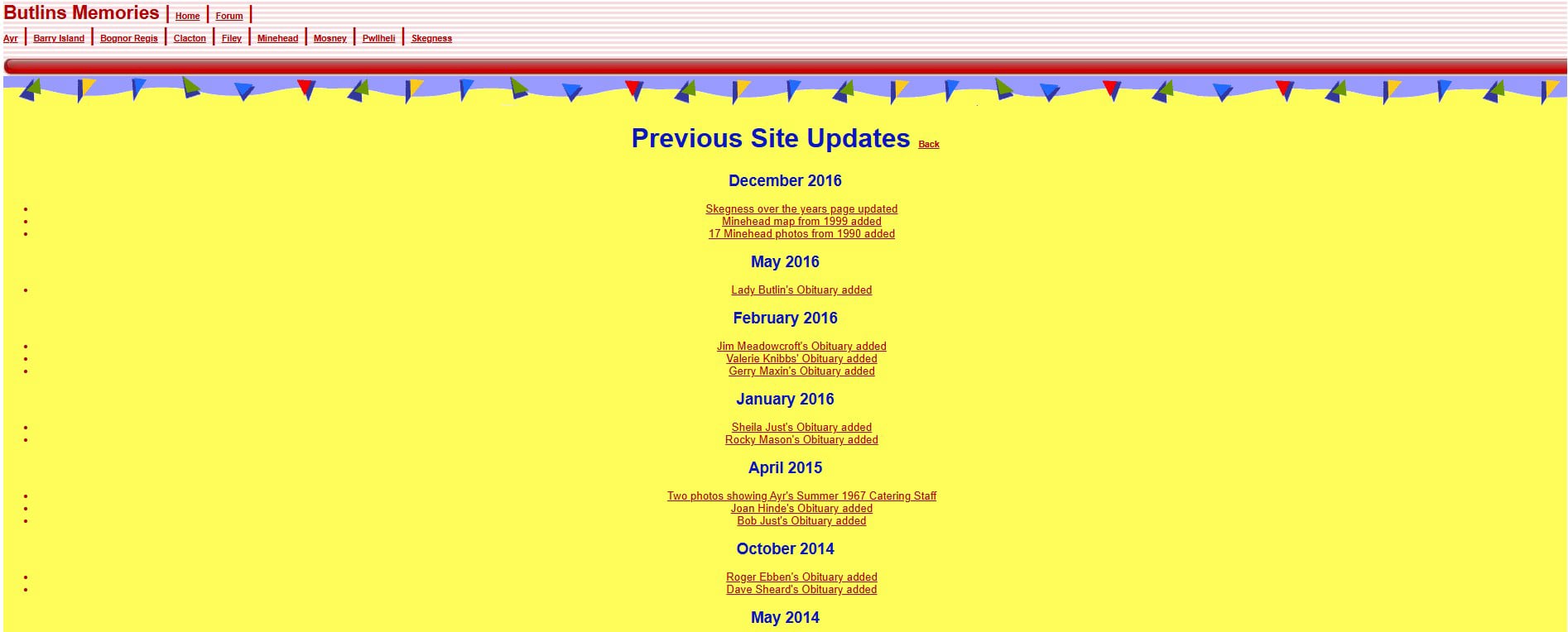 2022 screenshot of Butlins Memorabilia website