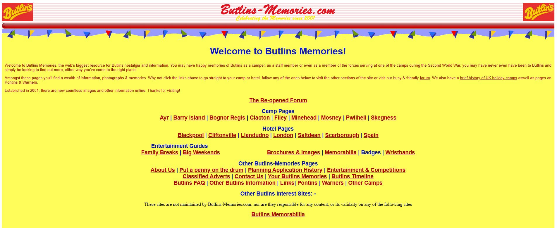 2025 screenshot of Butlins Memorabilia website
