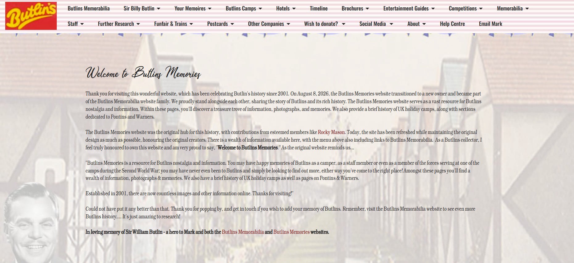 2026 screenshot of Butlins Memorabilia website