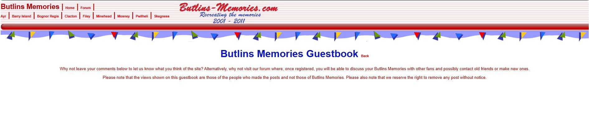 2012 screenshot of Butlins Memorabilia website