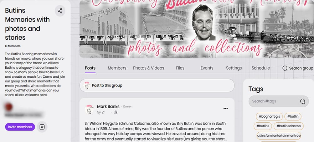 Butlin's Memorabilia MeWe Group on Facebook