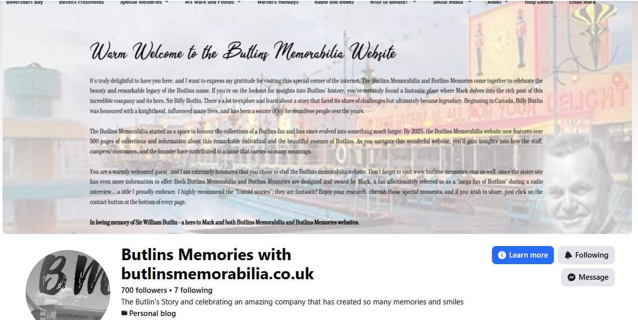 Butlins Memorabilia Facebook Page