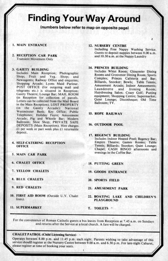 Key to Barry Island Map from 1980