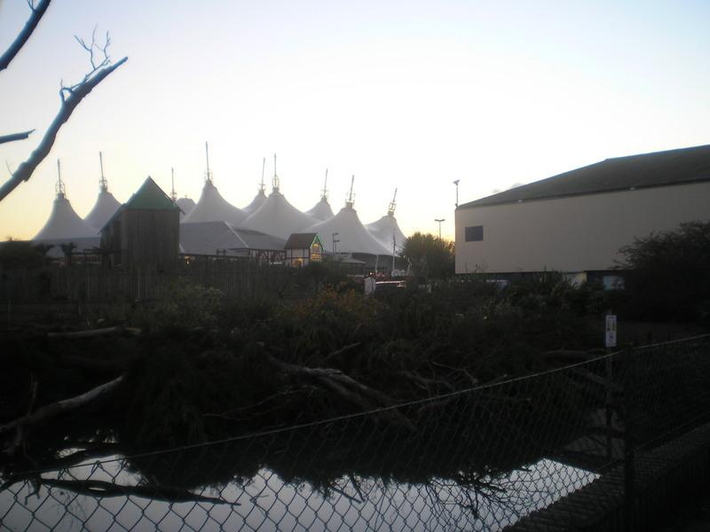 The boating lake with the old reception building in the background to the right and the Skyline in the background to the left