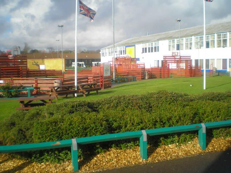 Sports area with old reception building to the right