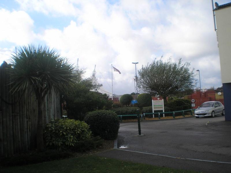 Looking towards the green with the old reception building to the right