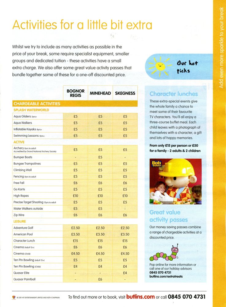 Booking Guide Page 11 - Chargeable Activities