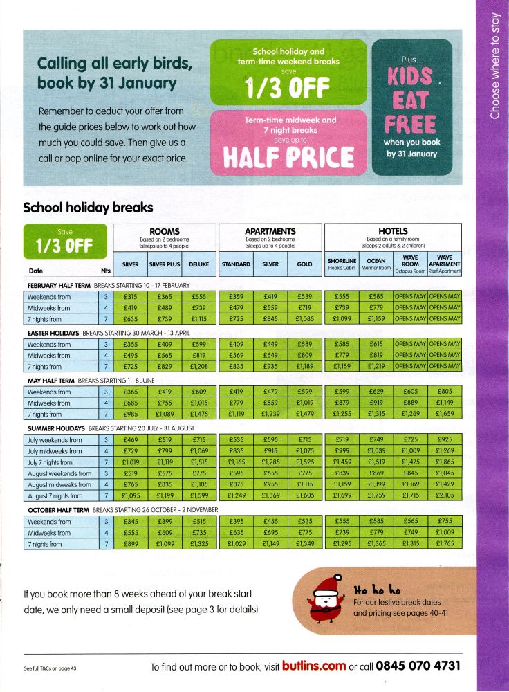 Booking Guide Page 27 - Bognor Regis Accommodation Prices