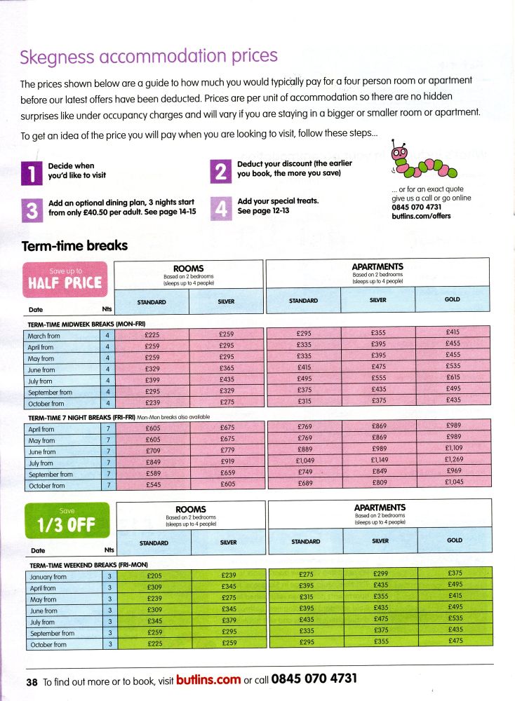 Booking Guide Page 38 - Skegness Accommodation Prices