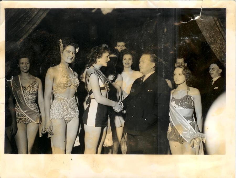 Pamela Bramah congratulated by W E Butlin