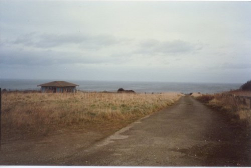 The road leads down to beach gate and chairlift station (seen on the left). To the right is the road which leads to Blue Camp