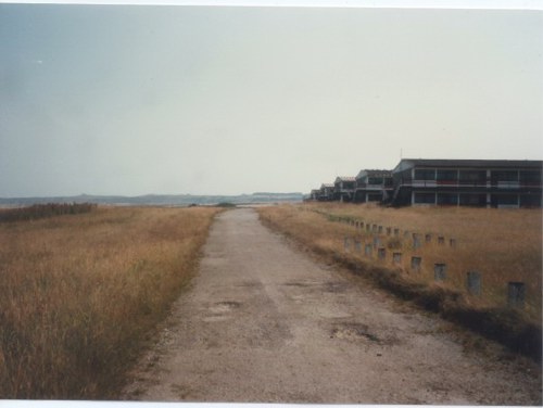 Blue Camp on the right and the sea to the left. Blue Camp was only built in 1969 and the chalets were equipped for self catering guests