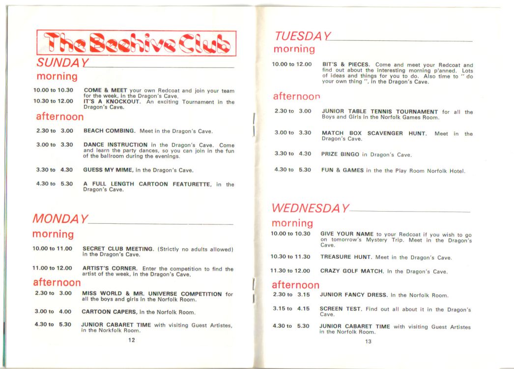 Pages 12 & 13 - Beehive Club - Sunday to Wednesday