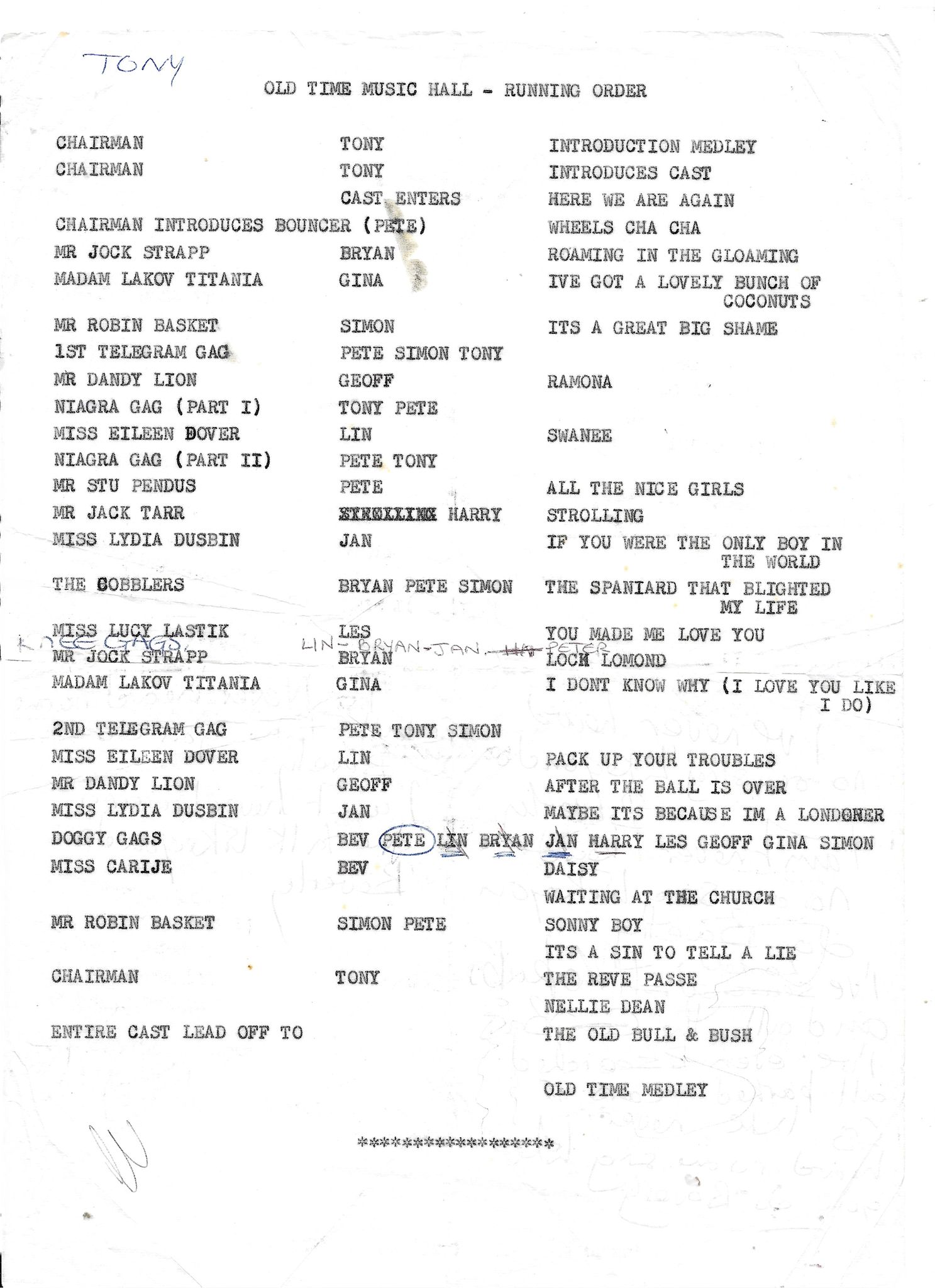 Running Order
