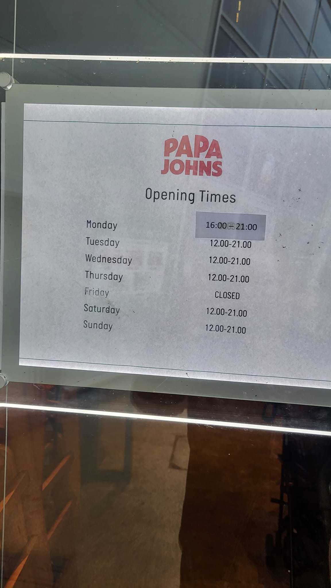 Papa Johns Opening Times