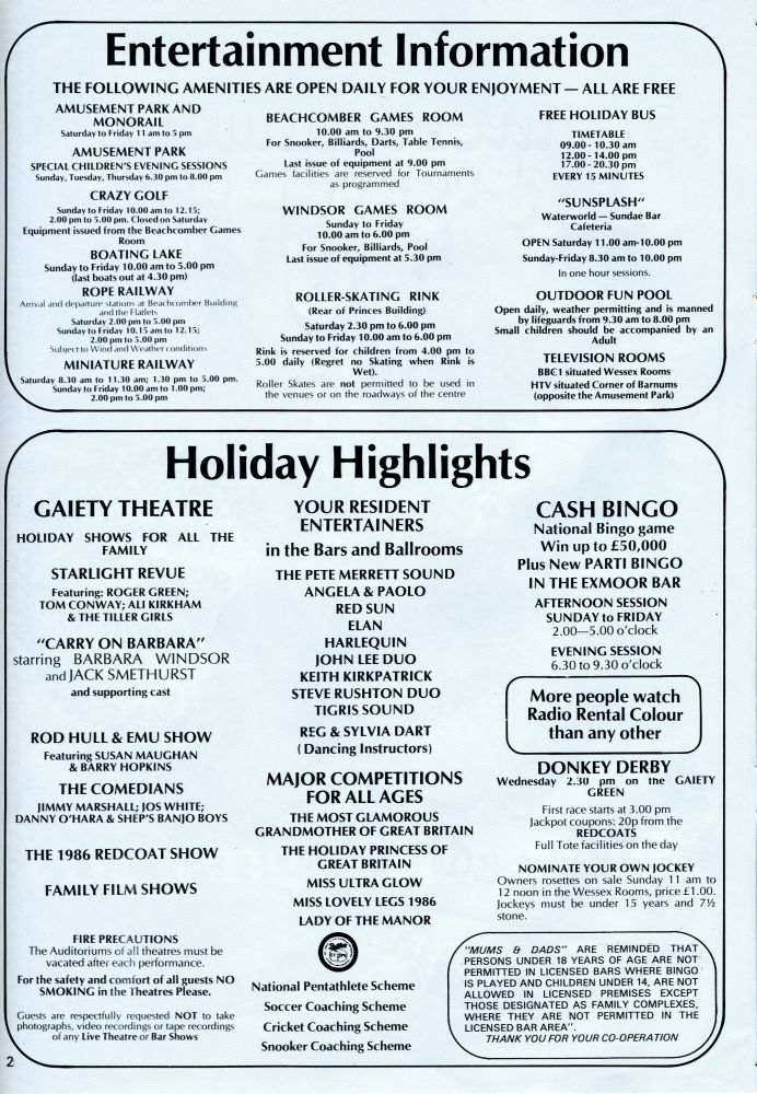 Entertainment Information & Holiday Highlights