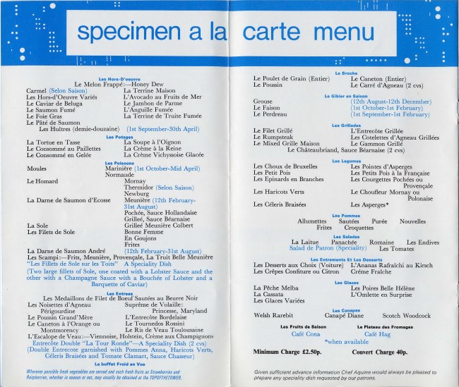 A la Carte Menu