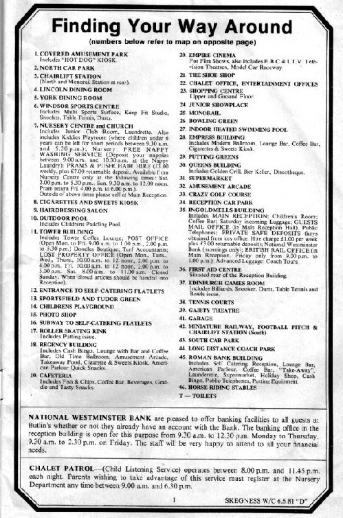 Key to Skegness Map from 1981