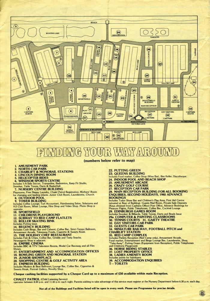 Butlins Skegness Map 1984