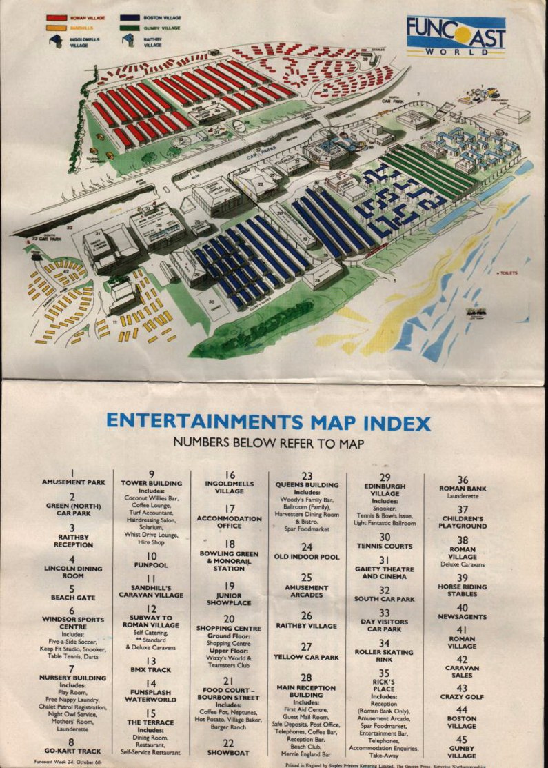 Butlins Skegness Map from 1990