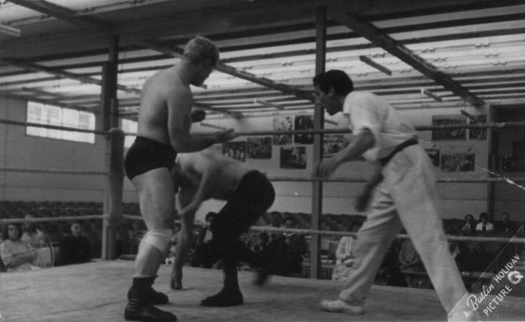 Redcoat Andy refereeing a pro-wrestling match 1963